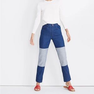 new CARLEEN two tone jeans size 6 run small (4) waist just under 28"